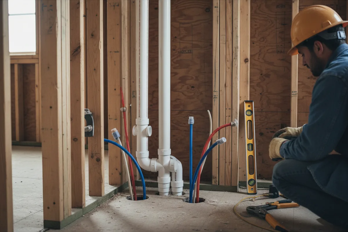 Drain and supply rough-in during Drain Cleaning in Franklinville